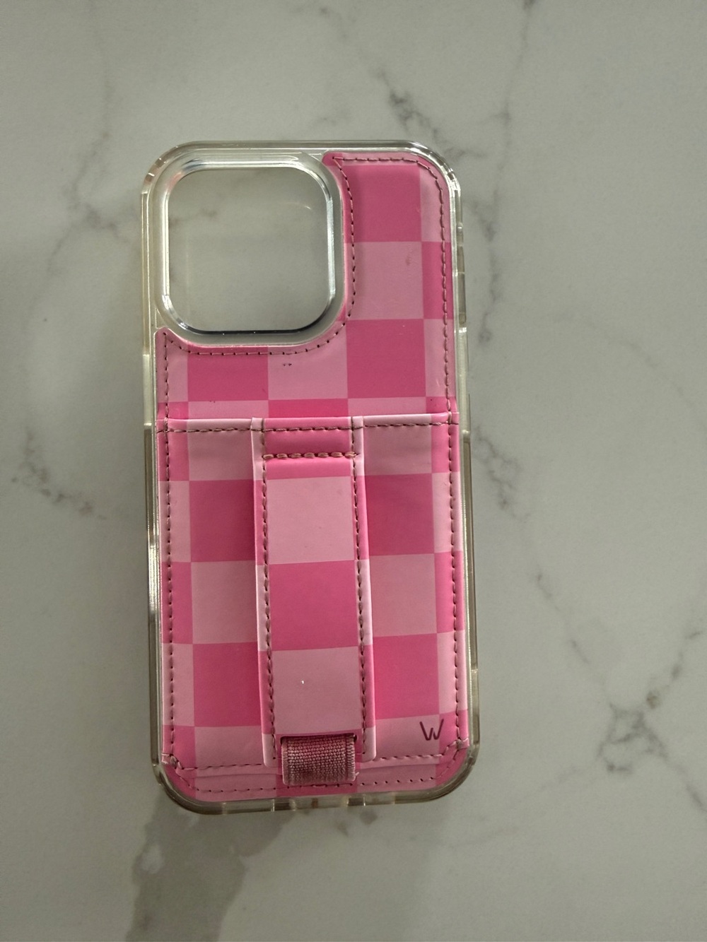 iPhone 16 pro Pink Checkered Phone Case with Card Holder